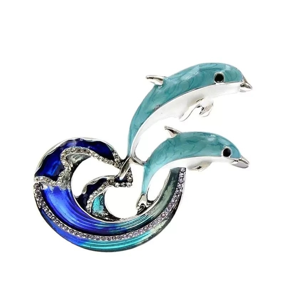 Enamel dolphin brooch pin